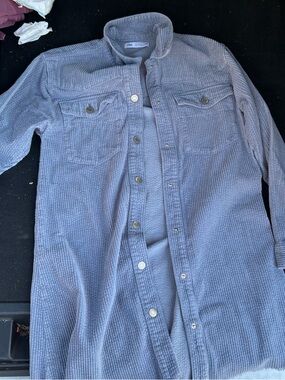 Zara Blue Corduroy Long Shacket Jacket